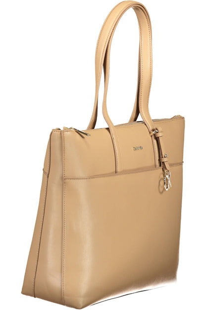 Beige Zip Closure Chic Shoulder Bag