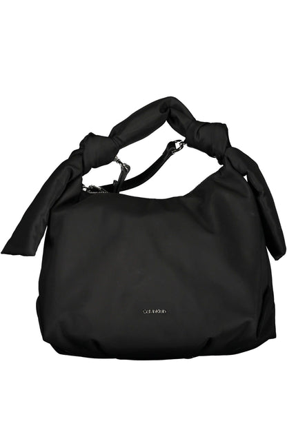 Sleek Black Polyester Handbag With Contrast Details