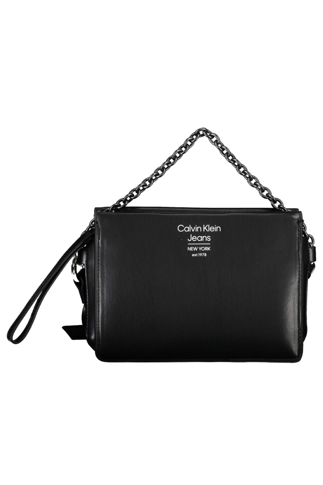 Sleek Black Polyurethane Shoulder Bag