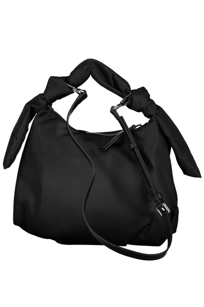 Sleek Black Polyester Handbag With Contrast Details
