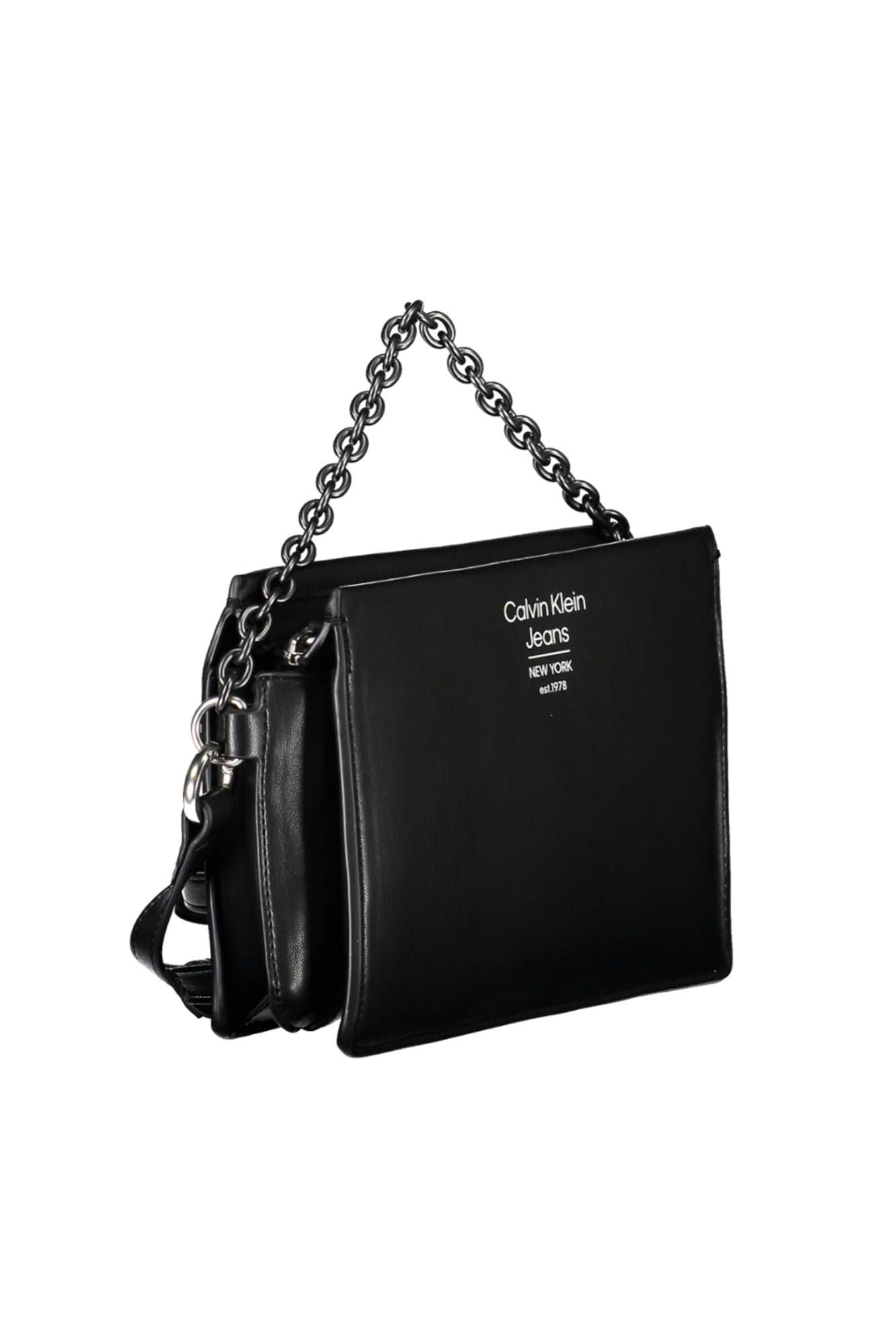 Sleek Black Polyurethane Shoulder Bag