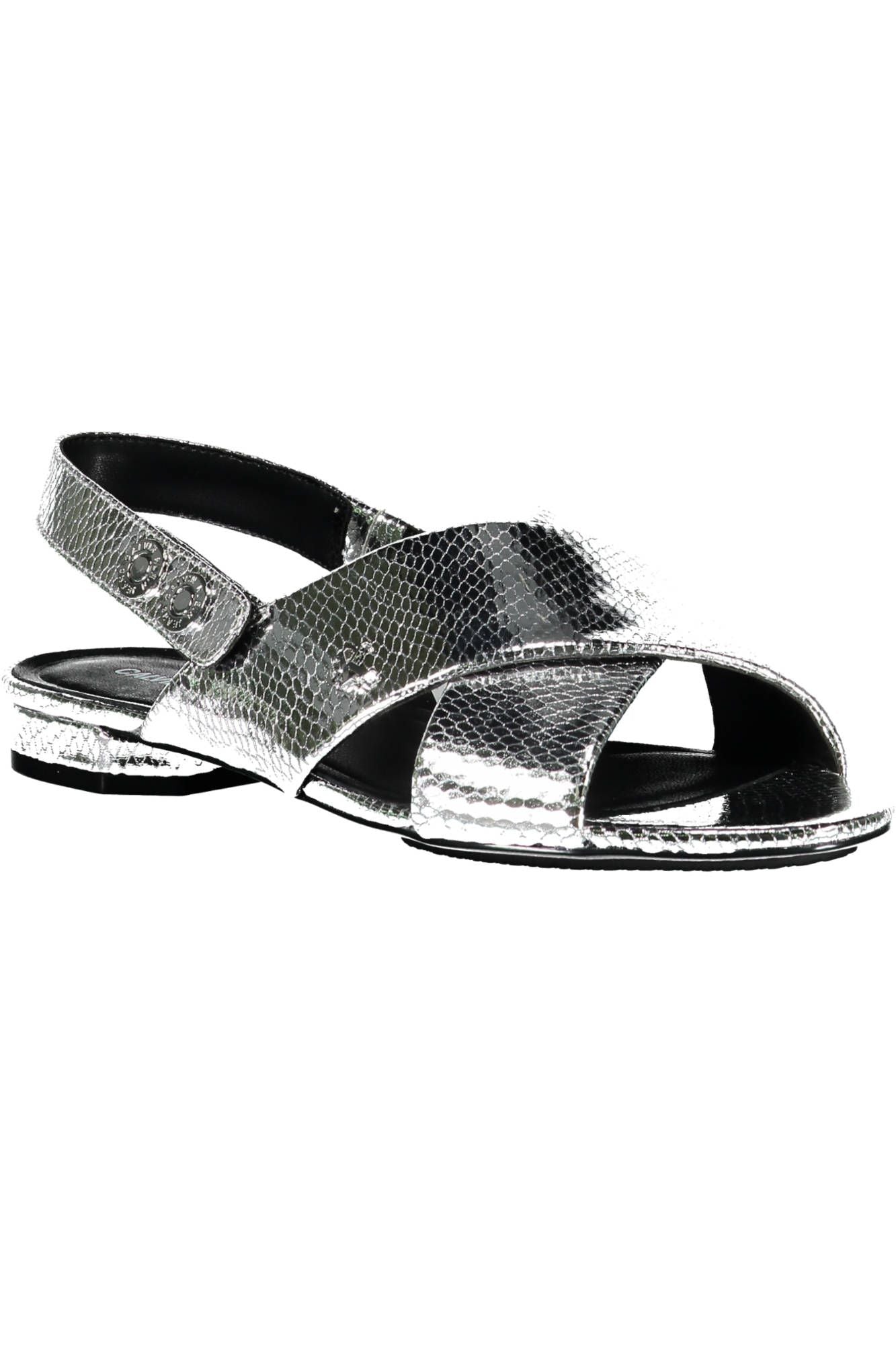 Elegant Silver Cross-Front Flat Sandals