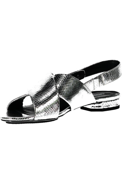 Elegant Silver Cross-Front Flat Sandals