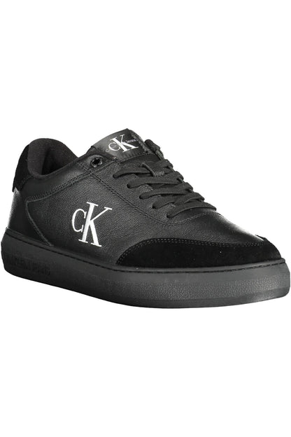 Sleek Black Sports Sneakers with Embroidery Detail