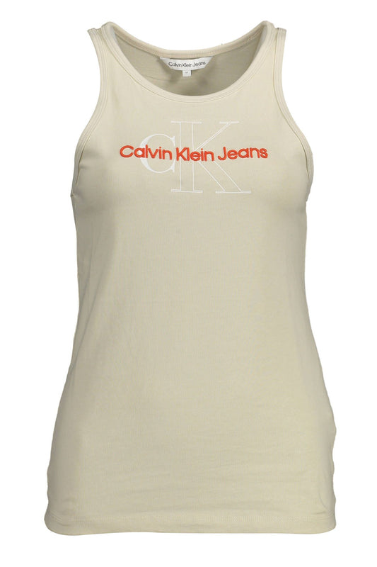 Beige Cotton Tank Top with Logo Embroidery