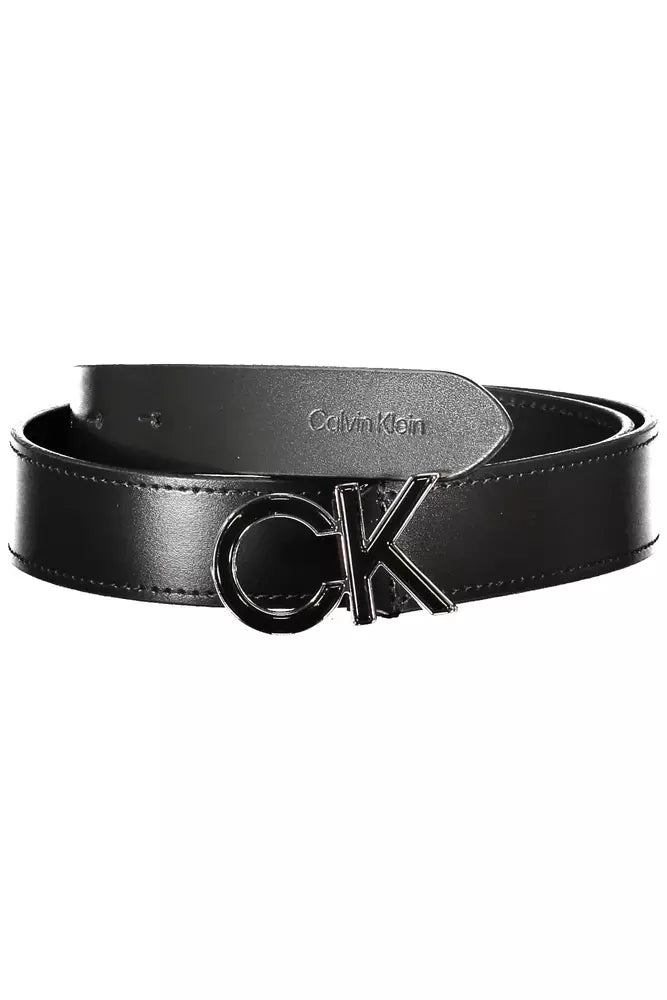 Elegant Black Leather Belt with Logo Buckle