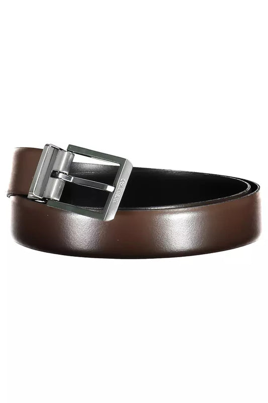 Elegant Brown Leather Belt with Metal Buckle