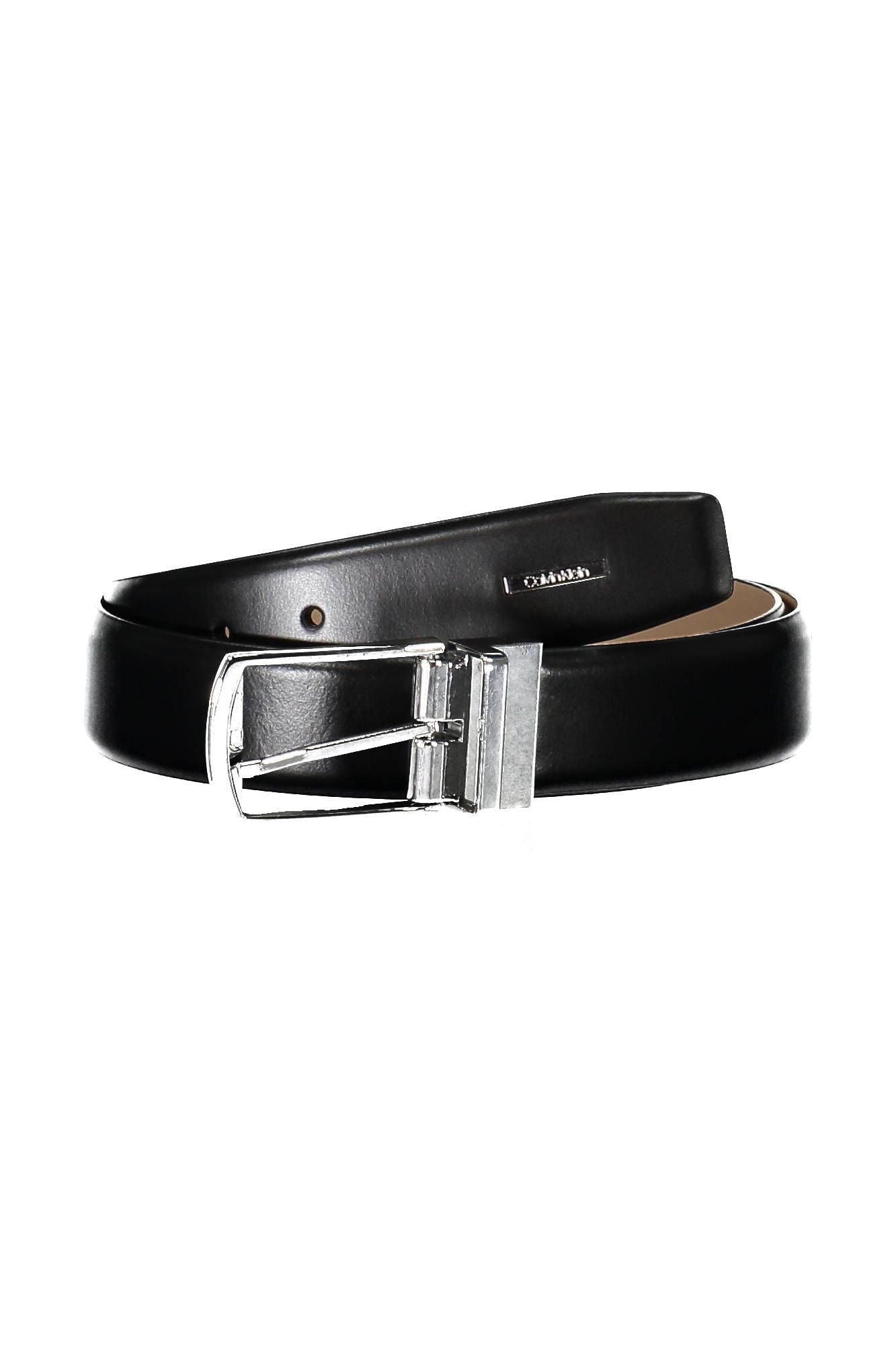 Sleek Black Leather Belt with Logo Buckle