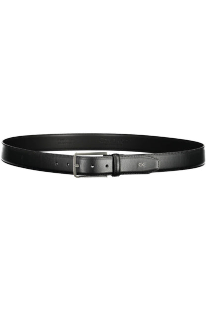 Reversible Black Leather Belt with Metal Buckle