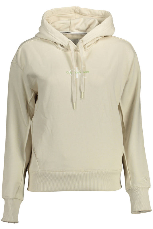 Chic Beige Hooded Sweatshirt with Logo Print