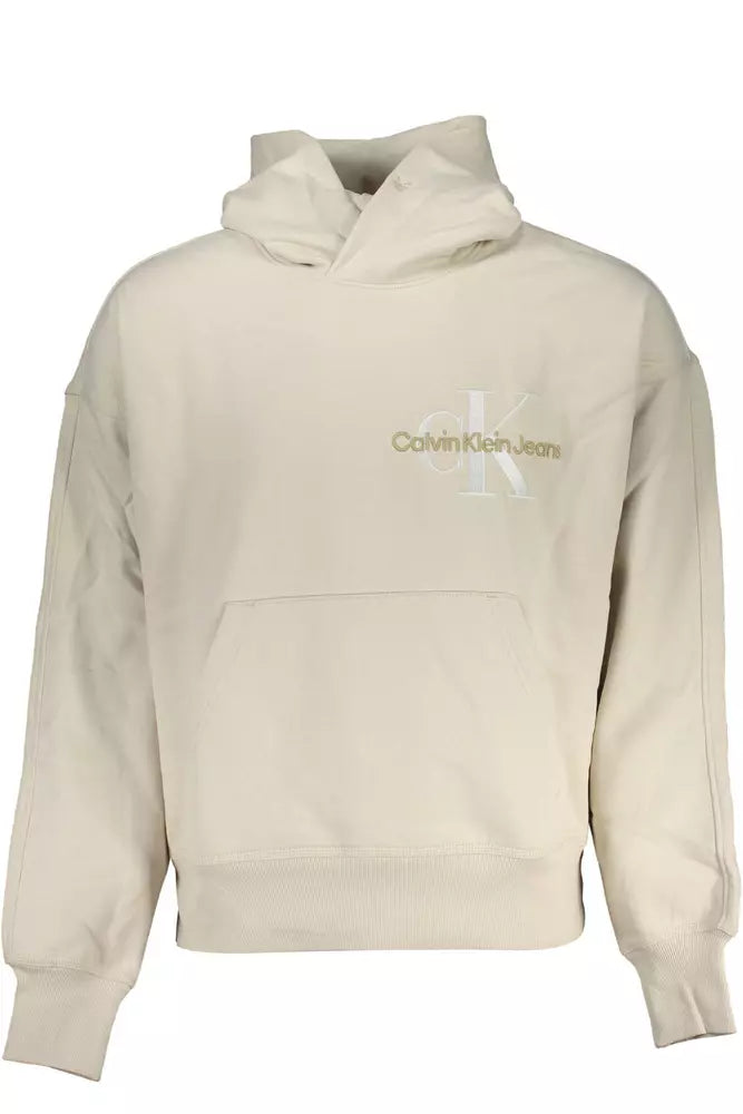 Beige Hooded Sweatshirt with Logo Embroidery