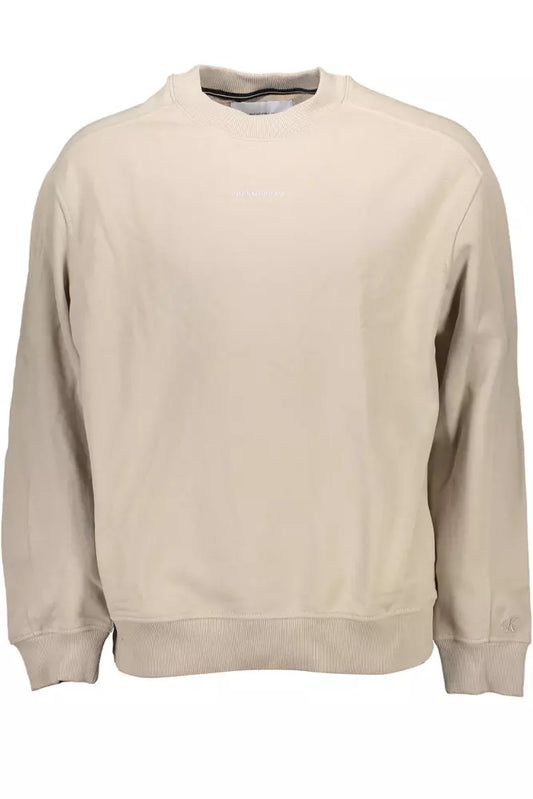 Beige Cotton Logo Sweater - Round Neck