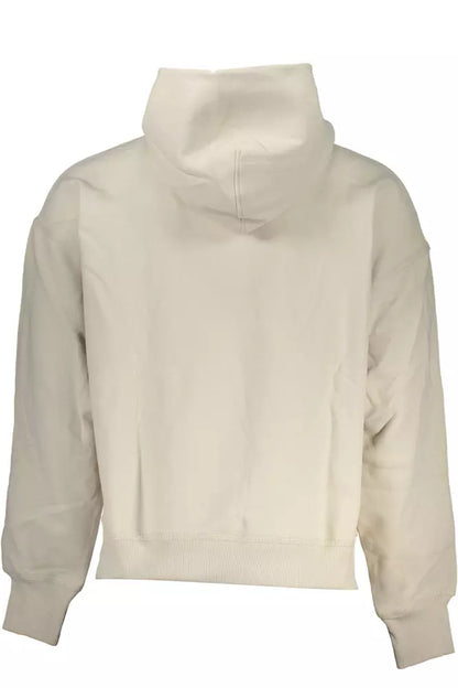 Beige Hooded Sweatshirt with Logo Embroidery