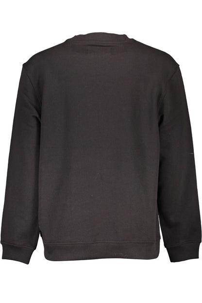 Sleek Black Cotton Sweater with Unique Logo Print