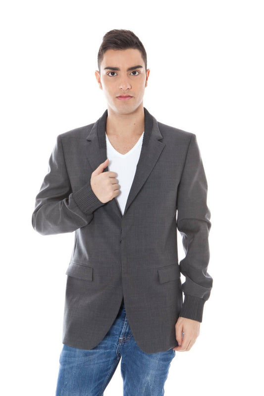 Elegant Gray Wool Long Sleeve Jacket