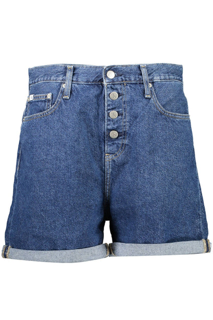 Chic Blue Denim Shorts with Logo Embellishment