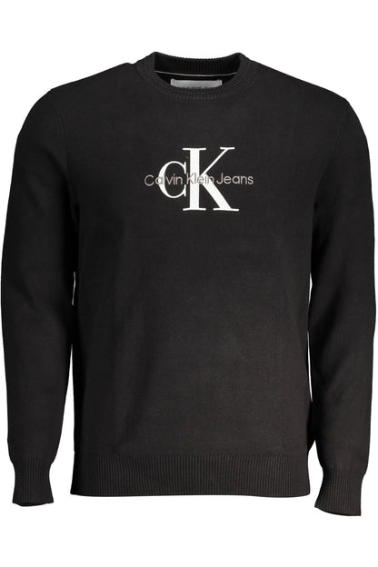 Chic Embroidered Logo Black Cotton Sweater