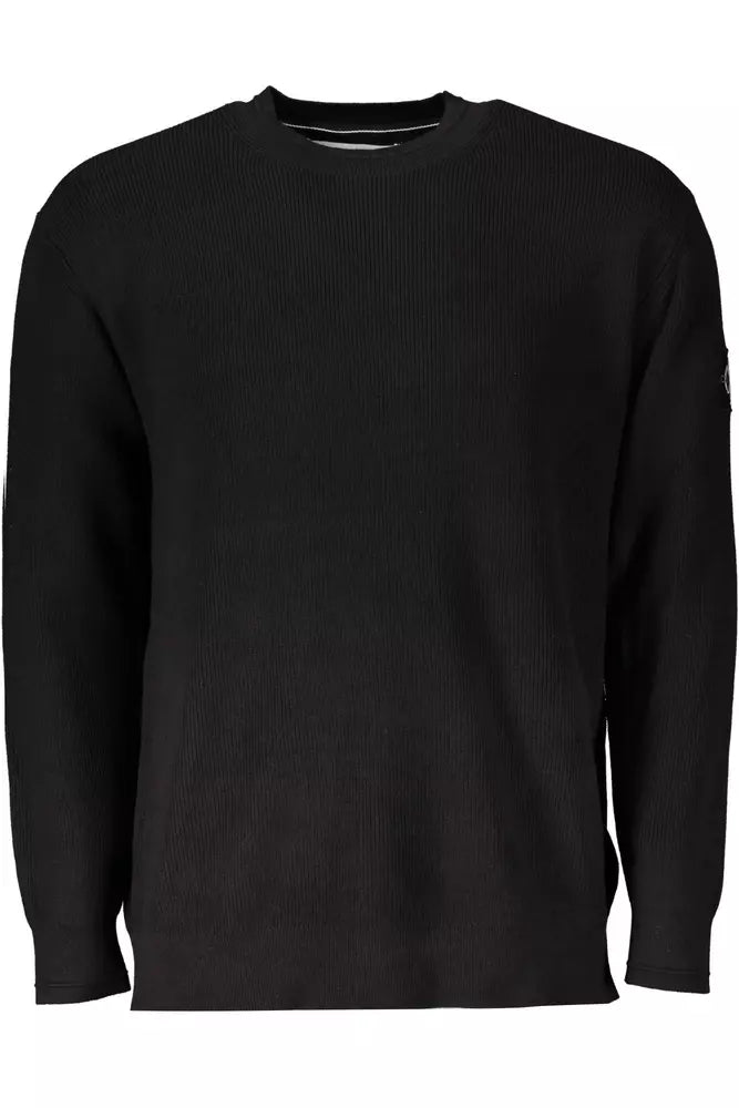 Elevated Black Cotton Sweater with Logo Detail