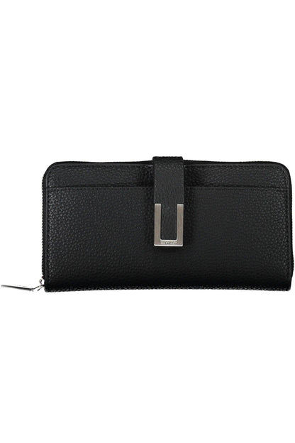 Elegant Black Polyester Wallet with Contrasting Details