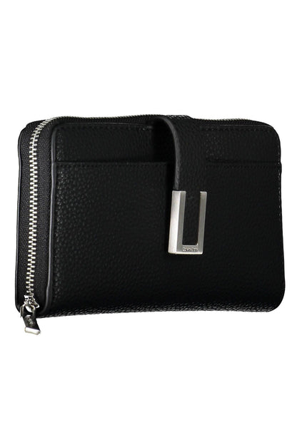 Elegant Black Polyester Wallet with Contrasting Details