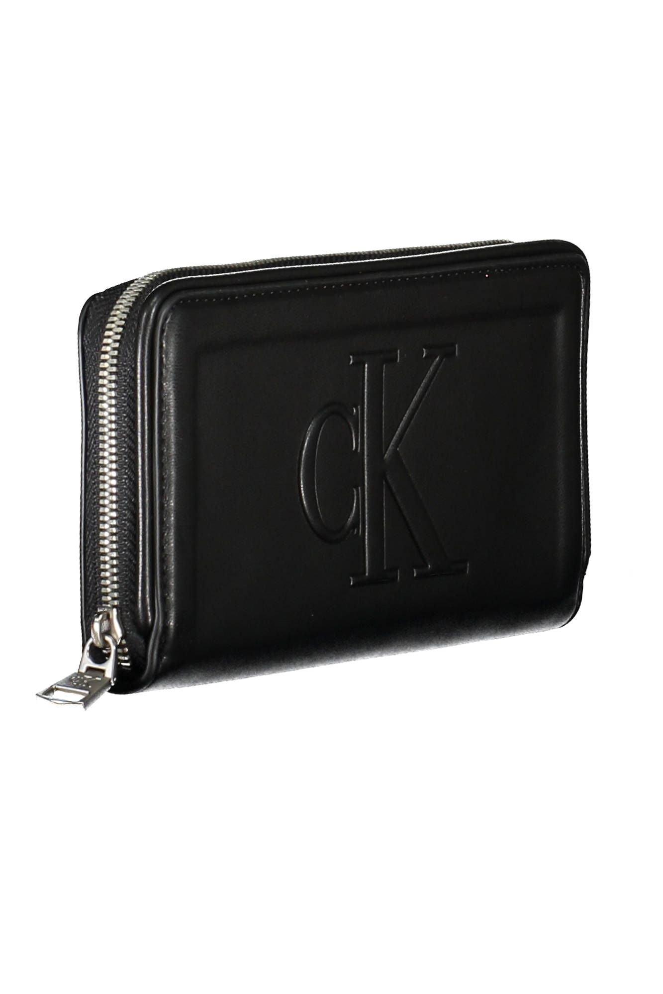 Elegant Black Polyurethane Wallet with Contrasting Details