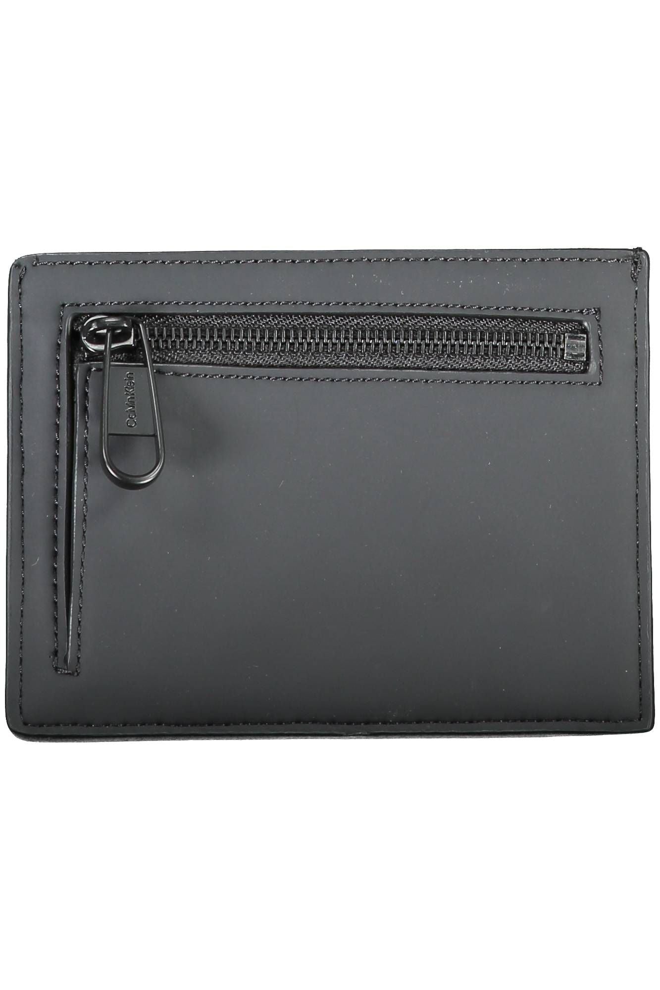 Sleek Black Polyester Card Holder with Zip Coin Pocket