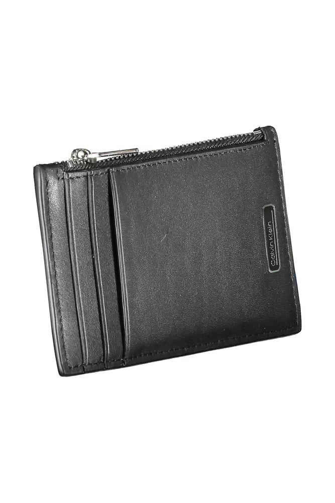 Sleek Black Leather Zip Card Holder