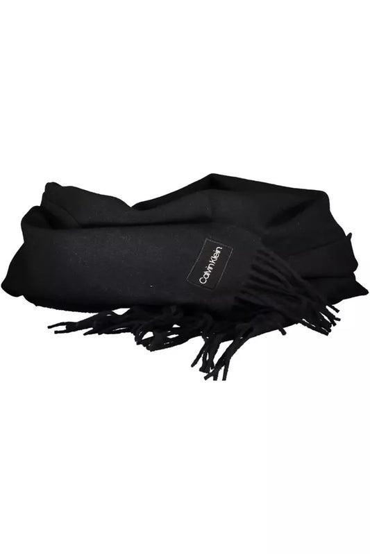 Elegant Black Woolen Scarf with Logo Detail