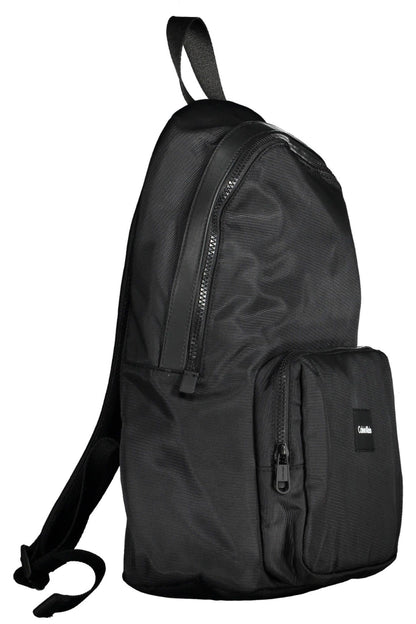 Sleek Black Recycled Backpack with Logo Detail