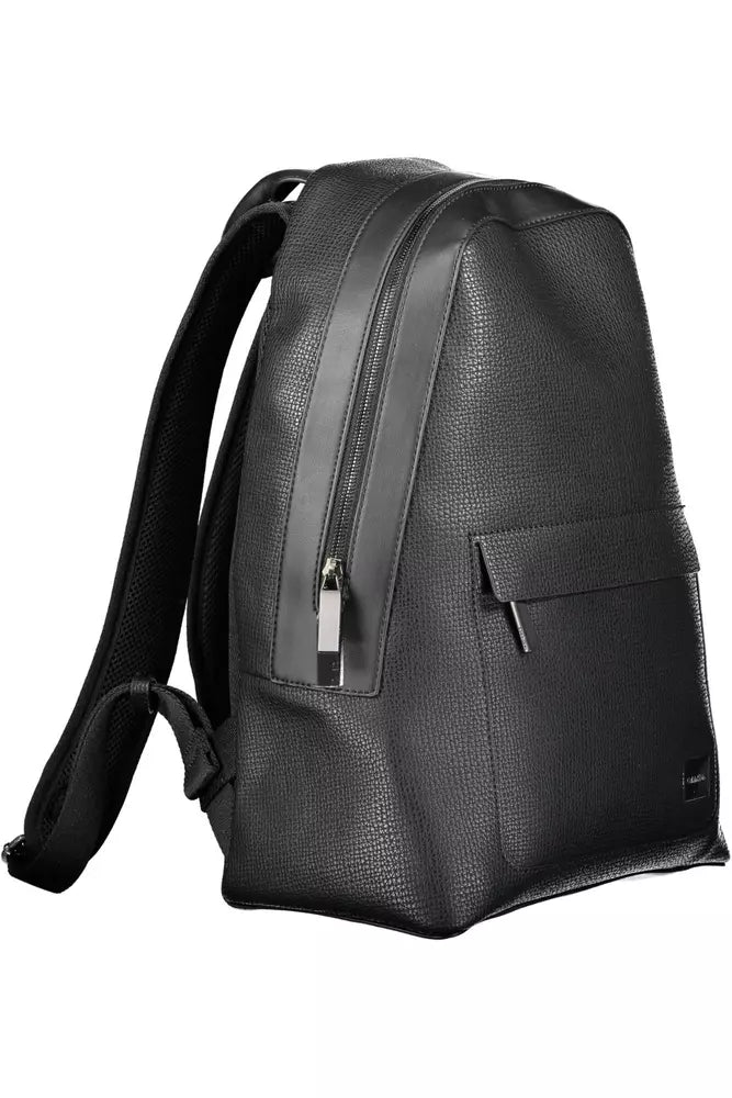 Sleek Black Urban Backpack with Logo Detail