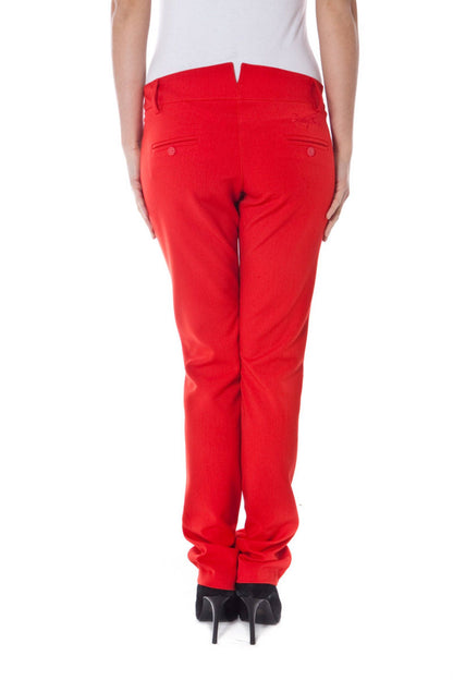 Chic Red Buttoned Trousers with Logo Detail