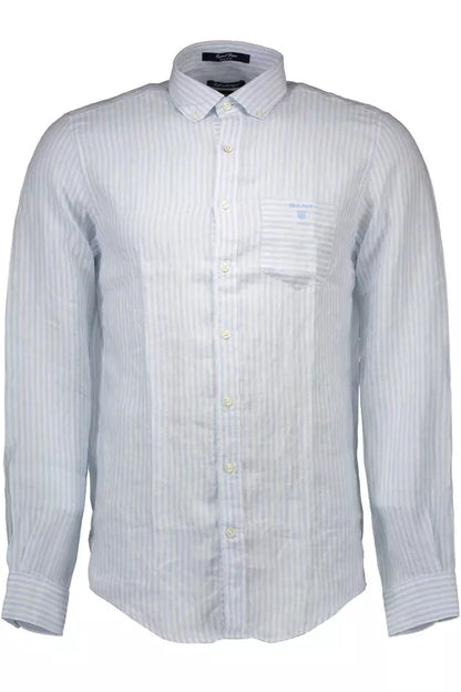 Elegant Light Blue Linen Shirt with Italian Collar