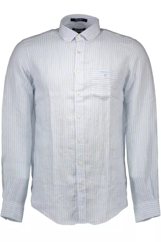 Elegant Light Blue Linen Shirt with Italian Collar