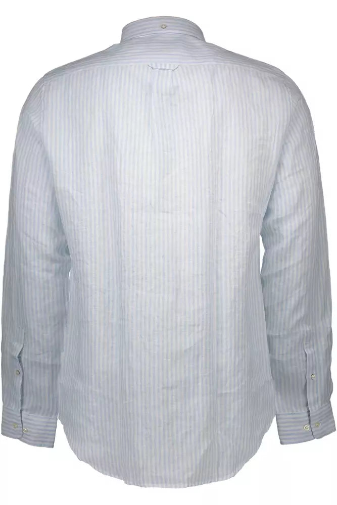 Elegant Light Blue Linen Shirt with Italian Collar