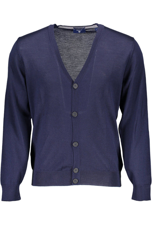 Chic Blue Wool V-Neck Cardigan