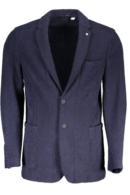 Elegant Blue Wool-Blend Classic Jacket