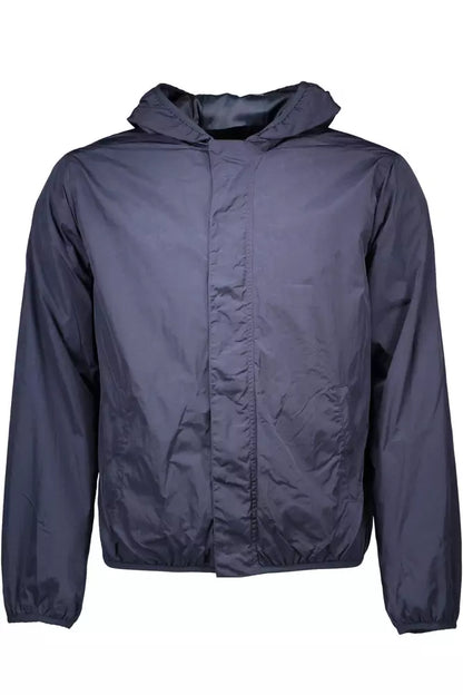 Chic Blue Nylon Sport Jacket with Hood