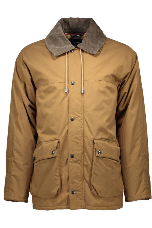 Chic Brown Cotton Jacket with Contrasting Collar