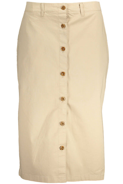 Beige Cotton Longuette Skirt with Logo