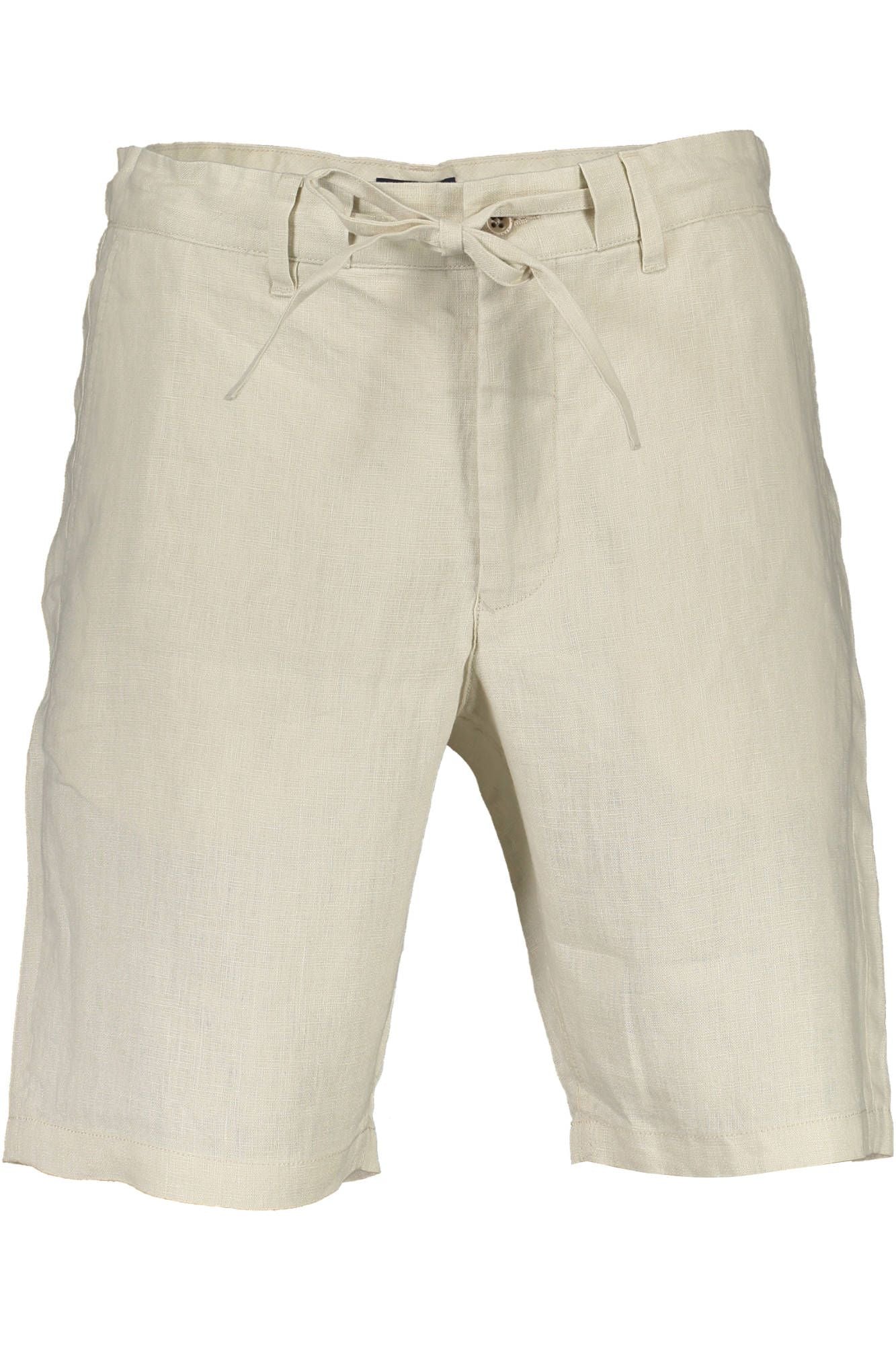 Chic Beige Linen Bermuda Shorts with Logo Detail