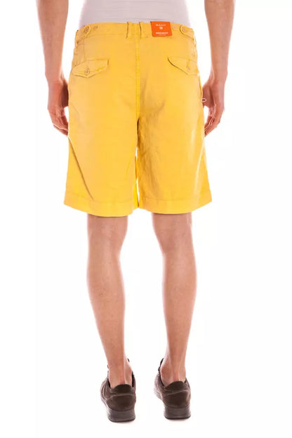 Chic Yellow Linen-Cotton Blend Bermuda Shorts