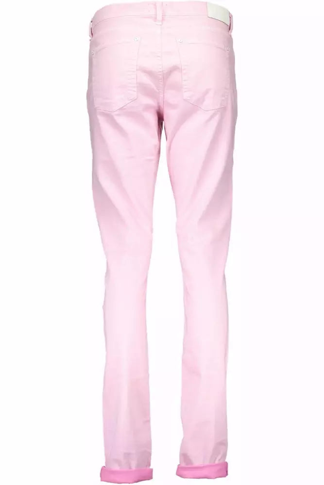 Chic Pink Narrow Leg Trousers with Logo Detail