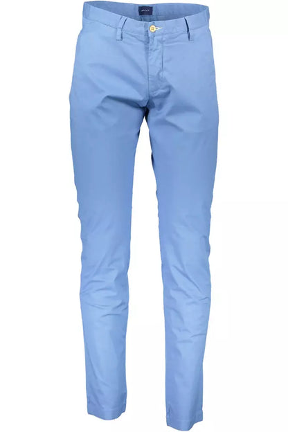 Refined Light Blue Cotton Stretch Trousers