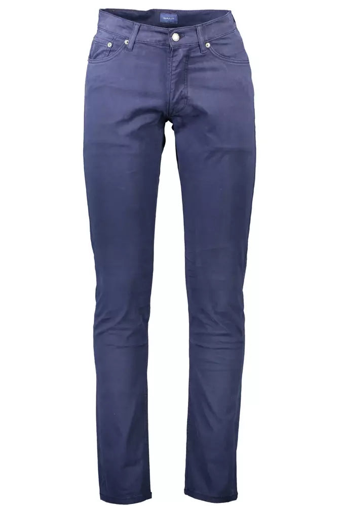 Elegant Blue Stretch Cotton Trousers