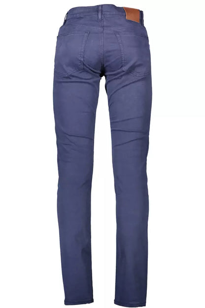 Elegant Blue Stretch Cotton Trousers