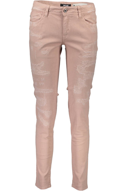 Chic Pink Distressed 5-Pocket Trousers