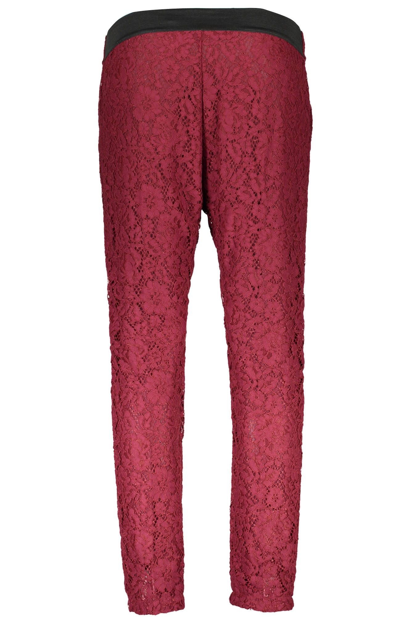 Elegant Red Lace Pattern Trousers with Logo Detail