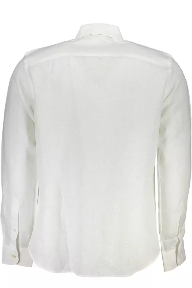 Elegant White Linen Long-Sleeved Shirt