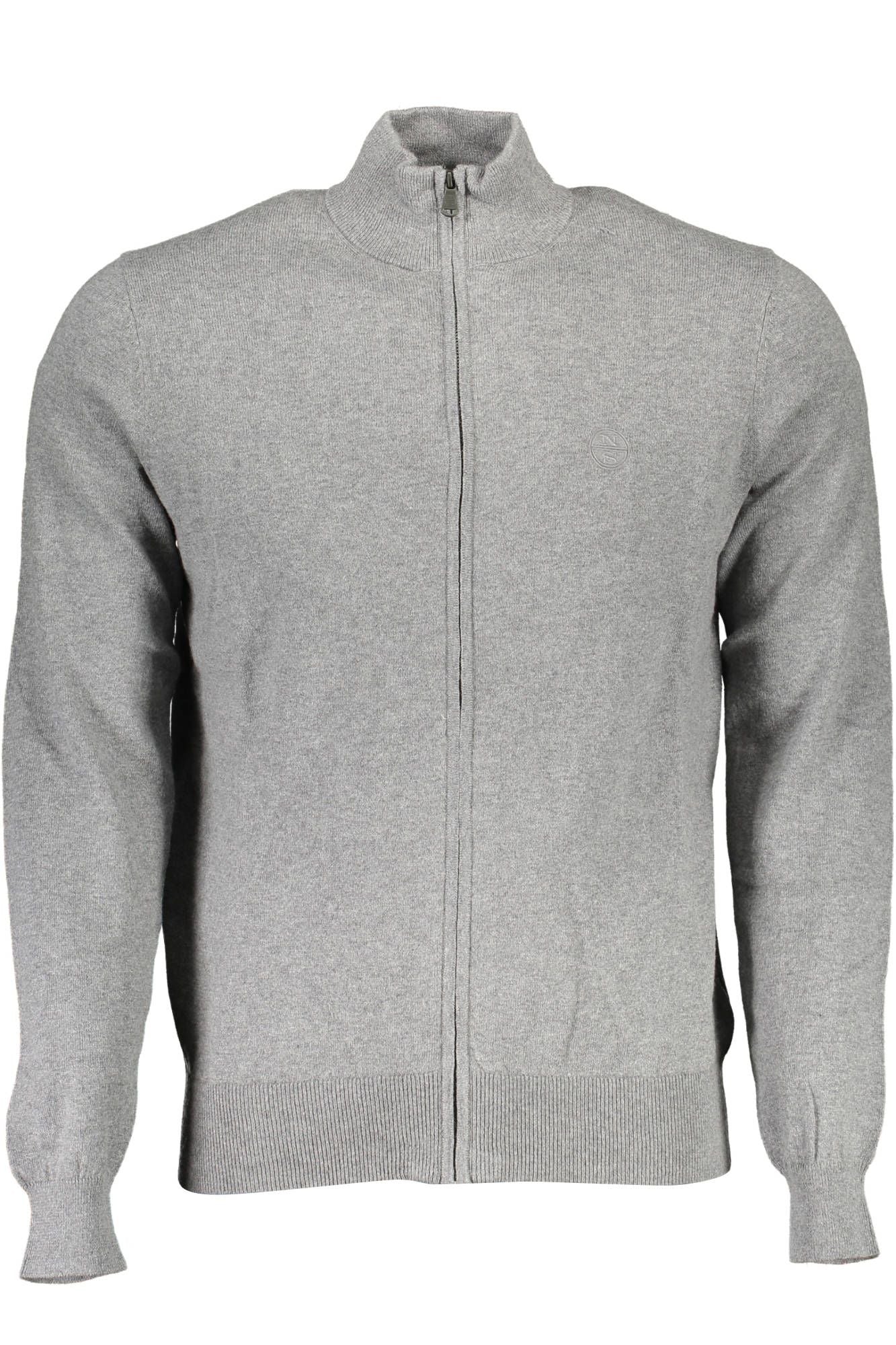 Sleek Gray Zip-Up Cardigan with Embroidered Logo