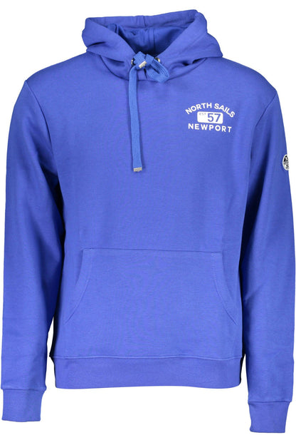 Hooded Blue Cotton Sweatshirt with Central Pocket